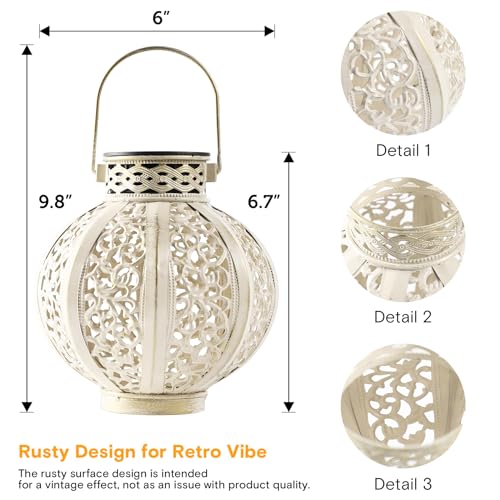 MAGGIFT 2 Pack Hanging Solar Lights Outdoor Solar Lights Retro Hanging Solar Lantern with Handle, 6 Lumens, Beige White