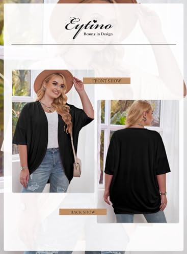 Eytino Womens Plus Size Kimono Cardigan Long Sleeve Ruched Cover Up Loose Casual Blouse Tops,5X Green