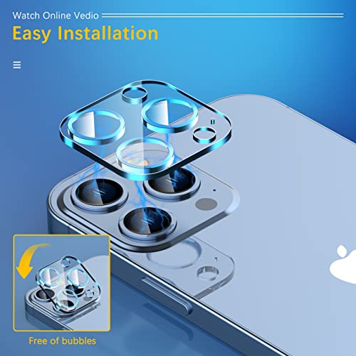 UniqueMe [3 Pack] Camera Lens Protector Compatible with iPhone 13 Pro 6.1" / 13 Pro Max 6.7" Tempered Glass,[Case Friendly][New version][Scratch-Resistant][Easy Installation] -Sierra Blue