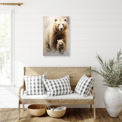 CCWACPP Bear and Cubs Canvas Wall Art Animal Pictures Wall Decor Animals Portrait Painting Print Large Living Room Decor Frame (Bear - 1, 12.00" x 18.00")