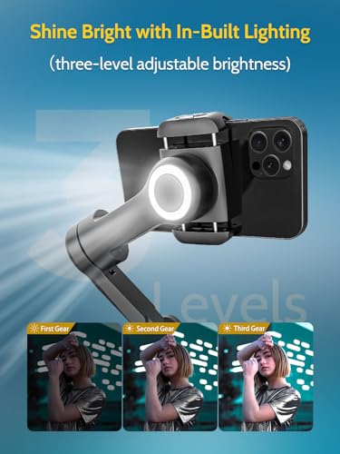 AOCHUAN Gimbal Stabilizer for Smartphone, Gimbal w/Wireless Charging iPhone Gimbal for iPhone 15 Pro Max/Android Foldable 3-Axis Handheld Phone Gimbal for Video Recording Face Tracking-Smart X Pro