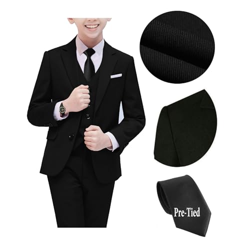 kretenier Boys Suit Slim Fit 5 Pieces Black Kids Formal Wedding Suits for Boys Dress Clothes Set Ring Bearer Outfit Size 6