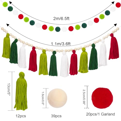 joycraft Tassel Garland Banner with Pom Pom Garlands, 3.6Ft Christmas Home Decor Tassels Garland, Tassel Banner with Wood Beads, Wall Hanging Tassel Garland Decor for Back to School, Home, Christmas