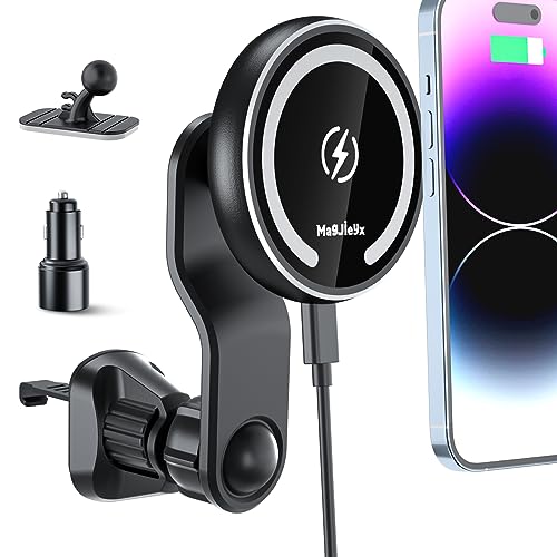 MAGJIEYX for Magsafe Car Mount Charger for Auto-Alignment Magnetic Wireless Charger iPhone 12/13/14/15/16Pro Max/Plus/Mini/Magsafe Case Air Vent and Dashboard Phone Holder with Fast 36W QC 3.0 Adapter