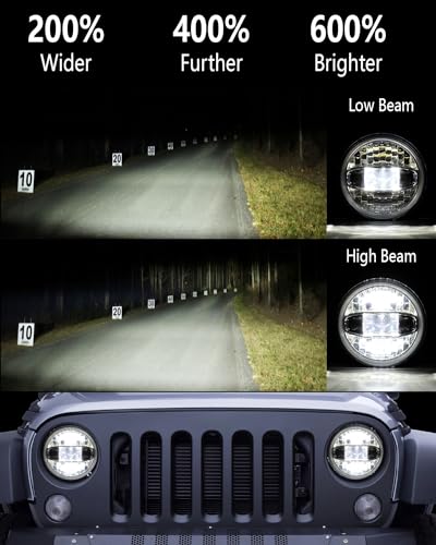 BICYACO 7 Inch LED Halo Headlights with Turn Signal Amber White DRL Compatible with Jeep Wrangler JK JKU 2007-2017 DOT Headlamp