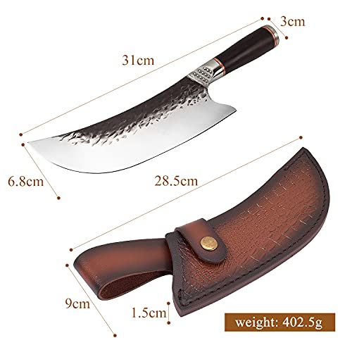 HomeEase Butcher Knife, Viking Knife with Sheath Heavy Duty Boning Knife Meat Cleaver Chopper Hand Forged High Carbon Steel Sharp Chef Knives for Kitchen Outdoor Camping with Gift Box