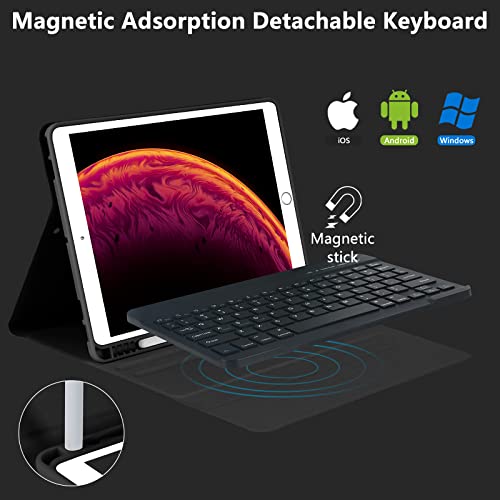 Keyboard Case for iPad 10.2" 9th 8th 7th Generation, with Detachable Bluetooth Keyboard and Pencil Holder, for iPad 10.2 Inch/iPad Air 10.5"(3rd Gen)/iPad Pro 10.5 in, Auto Sleep/Wake Function (Black)