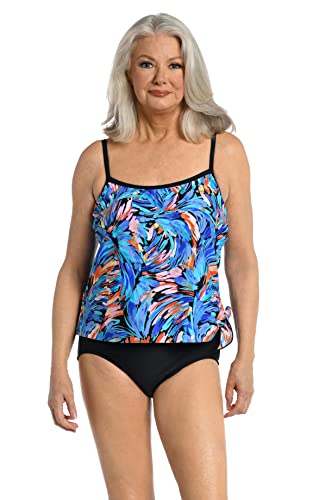 Maxine Of Hollywood Women's Standard Scoop Neck Faux Side Tie One Piece Swimsuit, Multi//Feathers & Flair, 10