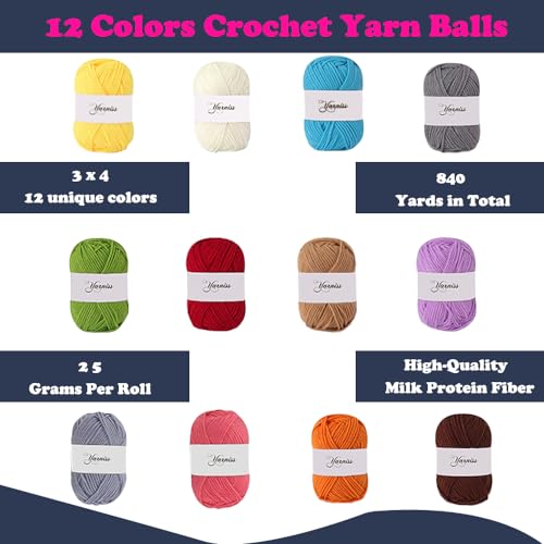 Yarniss Crochet Kits for Beginners, All in One Crochet Kits with 840 Yards Crochet Yarn, 10 Size Ergonomic Crochet Hooks 2.0mm~6.5mm, Blue