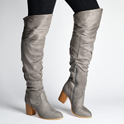 Journee Collection Womens Kaison Wide Calf Stacked Heel Over The Knee Boots - Wide Calf Grey - 9.5