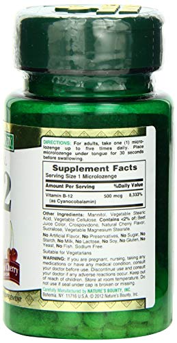 Nature's Bounty B-12 Quick Dissolve Tablets 500 Mcg, 100 Count (Pack of 3)