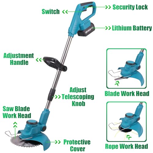 Kakyoin 20V String Trimmer,Electric Weed Eater,Cordless,8 inch Circular Blade, Long Blade,2 Batteries and Charger Included (W2D0016)