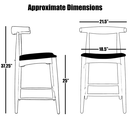2xhome Elbow Countertop Height Bar Stool Wood Frame Bar Stools with Open Backs Dark PU Leahter Cushion Dark Black, Single, Set of 1