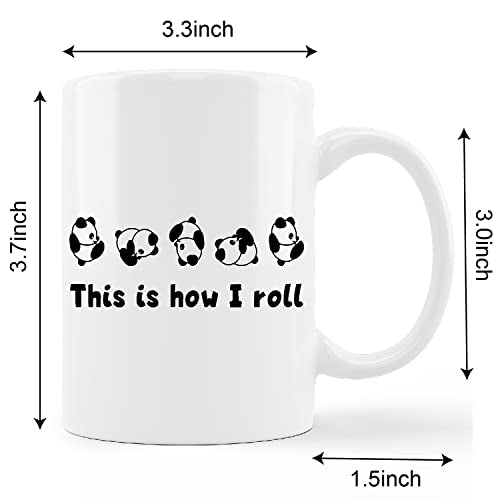 kunlisa Cute Pandas Mug Cup,This Is How I Roll Funny Ceramic Mug-11oz Coffee Milk Tea Mug Cup,Gifts For Pandas Lovers Girls Women Teen Girls,Funny Valentine’s Day Gifts