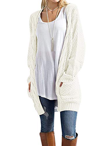GRECERELLE Women's Loose Open Front Long Sleeve Solid Color Knit Cardigans Sweater Blouses with Packets(Medium, Purple)