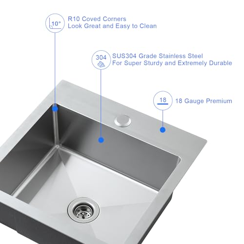 MENATT 30 inch Drop in Kitchen Sink, 304 Stainless Steel Single Bowl Topmount Kitchen Sink with 1 Hole, 9 inch Deep Single Bowl Sink, D30""xW18""xH9"", Brushed, OKL3018U-24