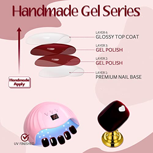 GLAMERMAID Purple Chrome Press on Nails Extra Short Square, Handmade Glazed Metal Powder Gel Fake Nails Round Oval, Donut Gloss Squoval Glue on Nails, Gloden Reusable Stick on False Nail Kit for Women