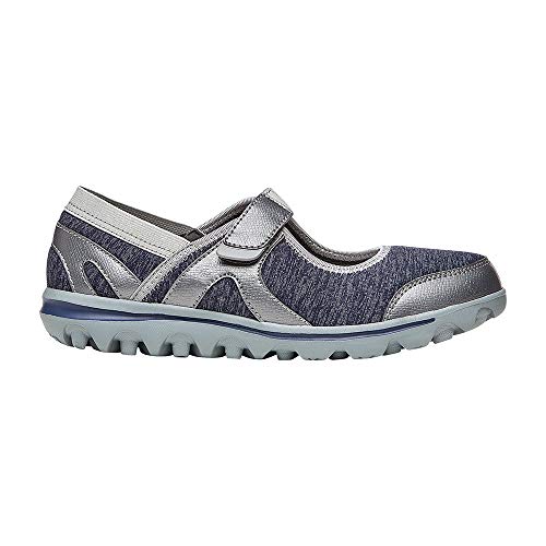 Propét Womens Onalee Mary Jane Flat, Grey/Black, 8.5 Wide US