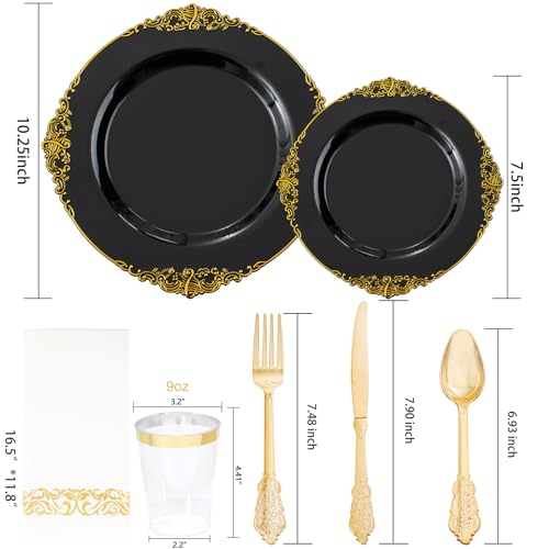 Nervure 350PCS Plastic Plates - Plastic Dinnerware Sets - 100 Disposable Plates, 150 Plastic Silverware, 50 Cups, 50 Napkins