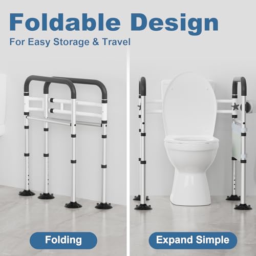 HOMLAND Toilet Safety Rails for Seniors, FSA/HSA Eligible Adjustable Detachable Toilet Safety Frame with Handles for Elderly and Disabled, 350LBS Handicap Toilet Rail Fits Most Toilets