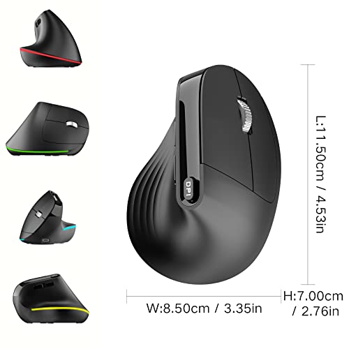 PINKCAT Wireless Ergonomic Mouse, 2.4G Vertical Mouse, USB C Rechargeable, Silent LED Advanced Ergo Mouse, 3 Adjustable DPI Optical Mouse for Laptop, PC, Desktop, Mac, Black