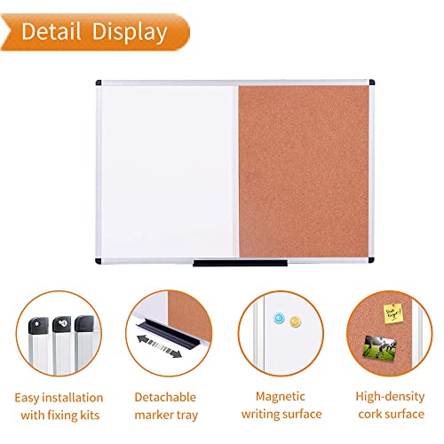 VIZ-PRO Magnetic Dry Erase Board and Cork Notice Board Combination, 36 X 24 Inches, Silver Aluminium Frame