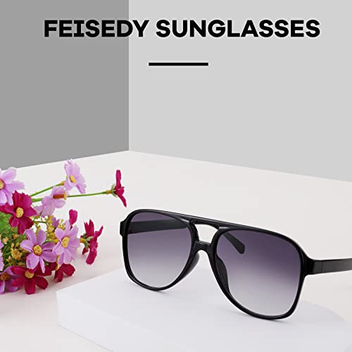 FEISEDY Vintage Retro 70s Plastic Aviator Sunglasses Women Men Classic Large Squared Frame B2751