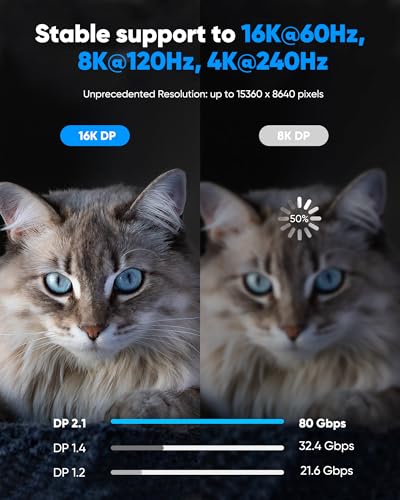 Highwings Displayport Cable 2.1, 16K DP 2.0 Cable 3.3FT [16K@60Hz, 8K@120Hz, 4K@240Hz 165Hz 144Hz] Support 80Gbps, HDCP DSC 1.2a, HDR10 FreeSync G-Sync for 3090 Graphics PC