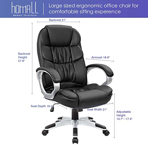 Homall Office Chair High Back Computer Desk Chair, PU Leather Adjustable Height Modern Executive Swivel Task Chair with Padded Armrests and Lumbar Support (Black)