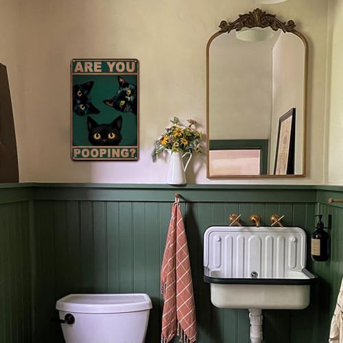 Cat Signs Bathroom Wall Decor Bathroom Signs Decor Funny, Black Cat Gifts Bathroom Accessories Are You Pooping Cat Sign, 8x12 Inches Cute Bathroom Decor