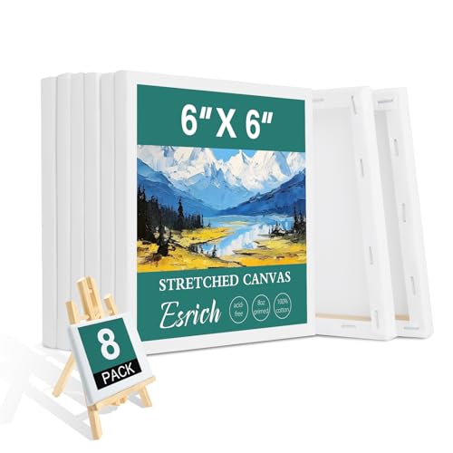 ESRICH Small Canvases for Painting, 6 Pack Canvas 5x7 Inch Stretched Canvas 2/5" Profile Primed Acid Free Painting Canvas for Kids for Oil Paint,Watercolor,Acrylic Paint,Gouache &Tempera.