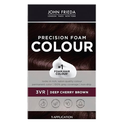 John Frieda Brown Permanent Precision Hair color Foam Hair Dye, Deep Cherry Brown Hair Color, 3VR Deep Cherry Brown Foam Hair Color, 1 Application