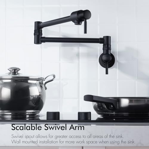 BAGNOLUX Pot Filler, Wall Mount Commercial Pot Filler Faucet Over Stove, Brass Copper Material Kitchen Folding Faucet with Stretchable Double Joint Swing Arm 23.4 inch, Polished Gold-PVD