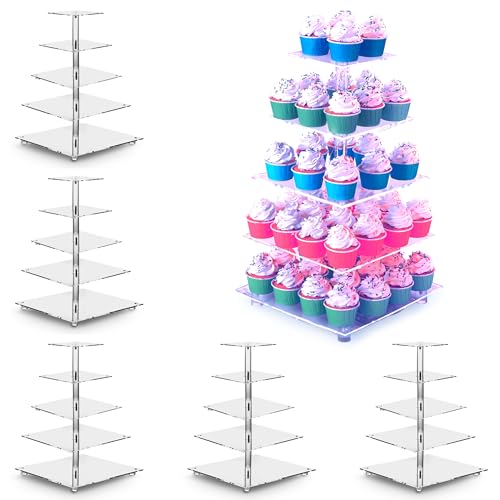 Utopia Home - Acrylic Cupcake Stand with LED Light Strings - 5 Tier Cupcake Tower - Cup Cake Tier Stand for Dessert Table - for Weddings Birthday Parties - Pack of 1 - Red