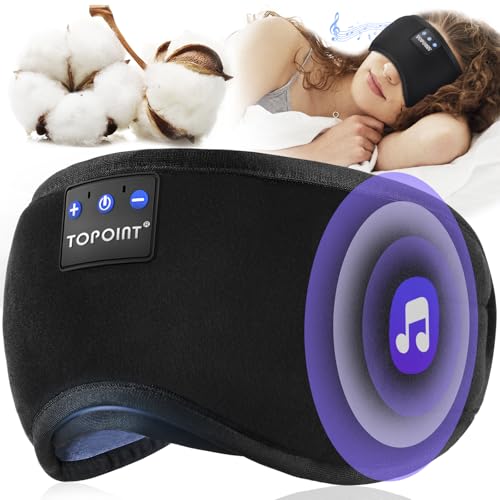 TOPOINT Sleep Mask with Headphones Bluetooth 5.2 Wireless, Sleep Headphone with Microphone Built-in HD Speakers Music, Eye Mask for Sleeping Travel Meditation for Men Women Girl Cool Gadgets