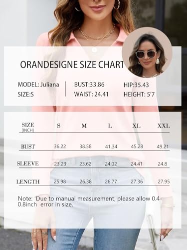 ORANDESIGNE Women's Long Sleeve Polo Shirts Casual Color Block V Neck Tops Fall Collar Ladies Tunics Tees