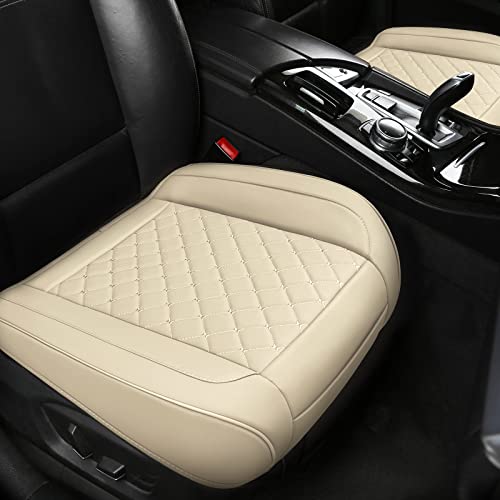 SanQing Car Seat Covers Bottom PU Leather Bottom Seat Cover for Car Front Seat Cushion Automotive Protectors Universal Fit 95% Vehicles (Beige)
