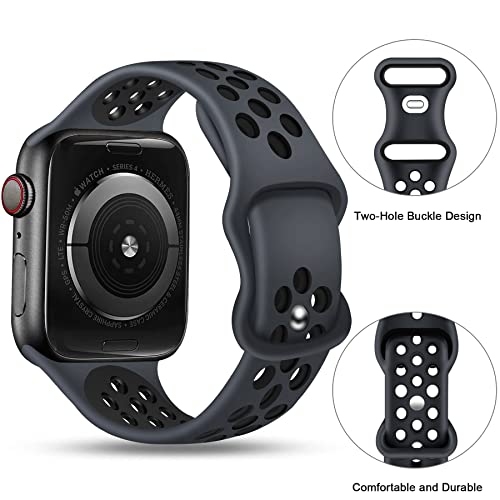 Sport Bands Compatible for Apple Watch Bands 38mm/40mm/41mm/42mm-Series 10,Soft Silicone Sport Women Men Replacement Strap Compatible with iWatch Series 10/9/8/7/6/5/4/3 Ultra 2 SE,Midnightblue Black