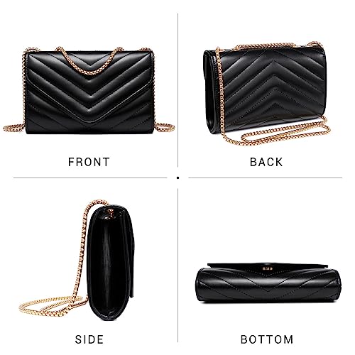 Dasein Women Small Quilted Crossbody Bags Stylish Designer Evening Bag Clutch Purses and Handbags with Chain Shoulder Strap (Black)