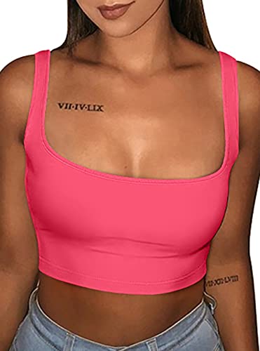GOBLES Women's Sexy Summer Basic Solid Sleeveless Stretch Crop Tank Top Yellow