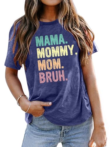 Mama Shirt for Women: Mama Mommy Mom Bruh Shirts Mom Shirts Funny Rainbow Mama Graphic Short Sleeve Tee Tops