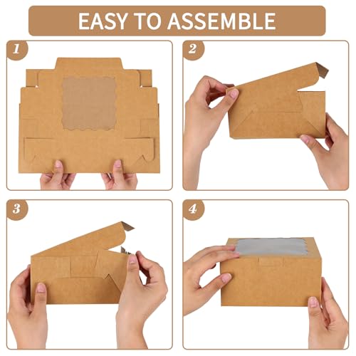 Moretoes 15pcs Cookie Boxes with Window, 6x6x3in Bakery Boxes, Kraft Paper Treat Boxes Small Cake Box for Dessert Pie Donuts Pastry, Brown