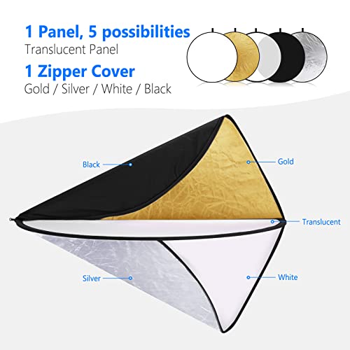 NEEWER 32 Inch/80 Centimeter Light Reflector Light Diffuser 5 in 1 Collapsible Multi Disc with Bag - Translucent, Silver, Gold, White, and Black for Studio Photography Lighting and Outdoor Lighting