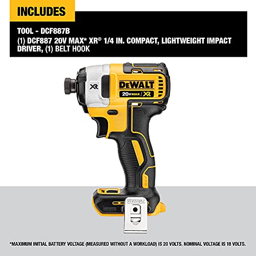 DEWALT 20V MAX XR Impact Driver, Brushless, 3-Speed, 1/4-Inch, Tool Only (DCF887B)