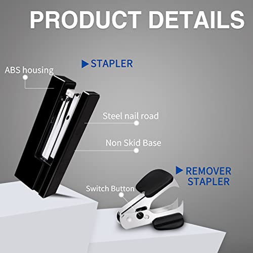 GTOTd Black Office Supplies Desk Accessory Kit includes Desktop Staple,Stapler remove,Single Hole Punch,Tape Dispenser,Stainless Steel Scissors,Small Telescopic Knife and Tape Measure