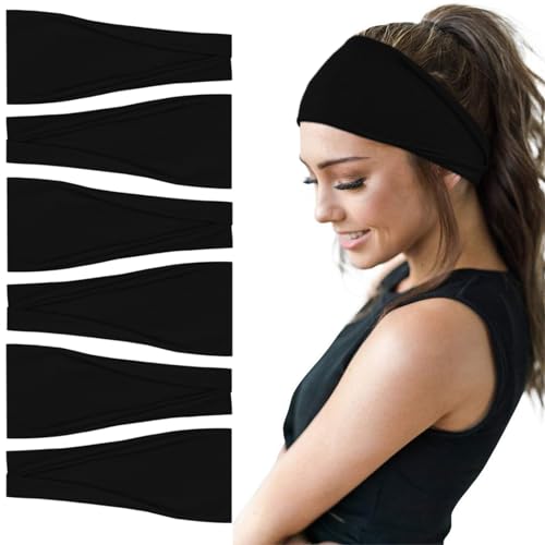 YONUF Fashion Headbands For Women Wide Headband Yoga Workout Head Bands Hair Accessories Black Band 6 Pack
