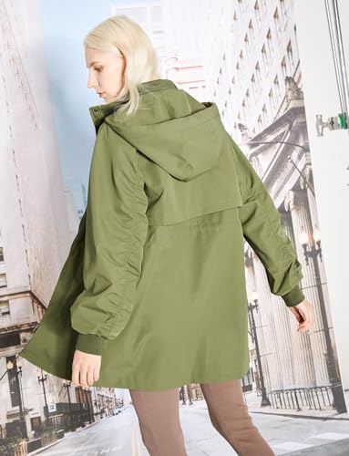 Orolay Women's Windproof Rain Jacket Outdoor Softshell Windbreaker with Hood Insulated Long Outwear Utility Anorak Coat Armygreen Small