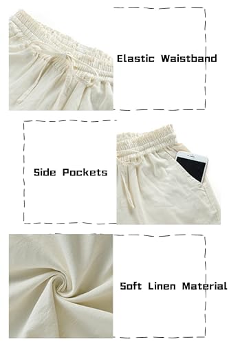 LNX Linen Pants for Women Striped High Waisted Wide Leg Drawstring Casual Loose Pants with Pockets