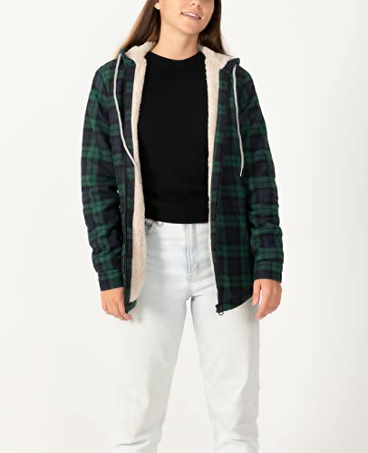 Womens Hooded Flannel Shacket Jacket Zip Up Oversized Plaid Flannel Shirt Women Flannel Hoodie Fall Flannels Red Blue S