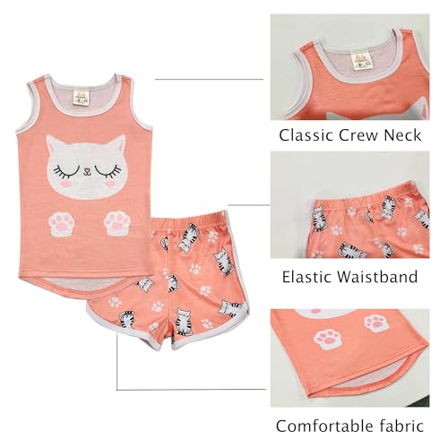 MyFav Tank Tops Pajamas Set for Girls Summer Cat Heart Sleeveless Sleepwear Kid 2 Pieces Nightwear PJs,Pink Panda,14Y